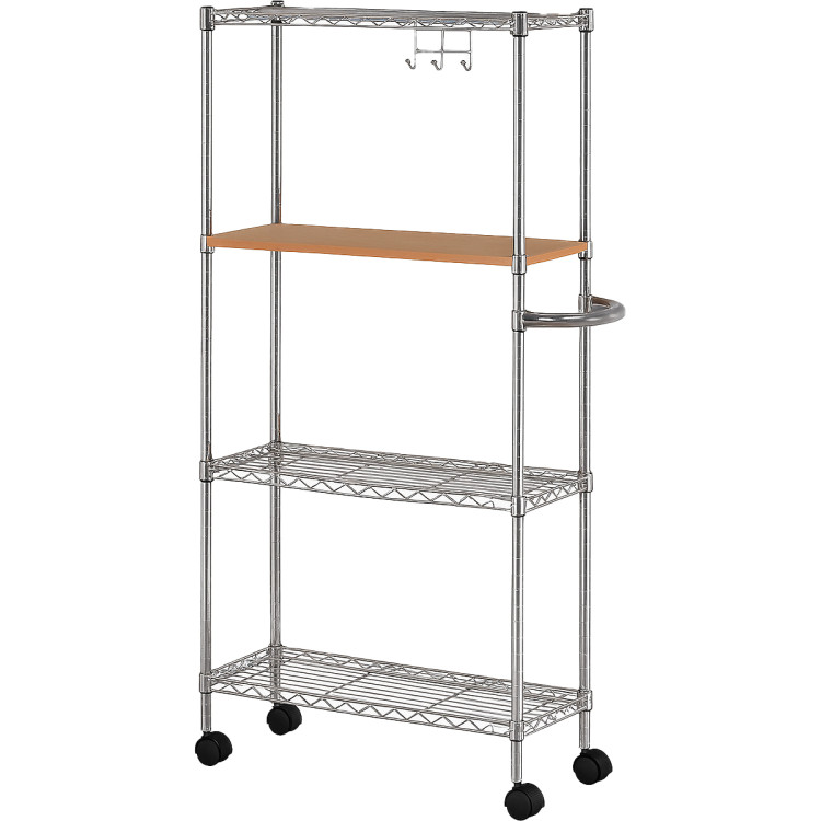 Chrome 4-Tier Utility Trolley Cart with Wooden Countertop 600x250x1200mm | CaterEq CEMGA266 Chrome 4-Tier Utility Trolley Cart with Wooden Countertop 600x250x1200mm | CaterEq CEMGA266