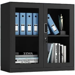 Commercial Metal Black Storage Cabinet 1 Shelf 2 Glass Door 900x400x900mm - CEMYOC03BLACK