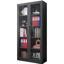 Commercial Steel Cabinet 4 Shelves 2 Glass Doors 900x400x1850mm Black - CEMYOC13BLACK