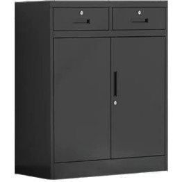 Commercial Metal Black Storage Cabinet 1 Shelf 2 Drawers 2 Door Lockable 900x400x1090mm - CEMYSC03BLACK