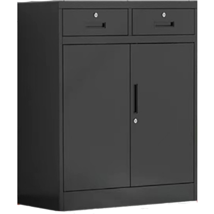 Commercial Metal Black Storage Cabinet 1 Shelf 2 Drawers 2 Door Lockable 900x400x1090mm - CEMYSC03BLACK