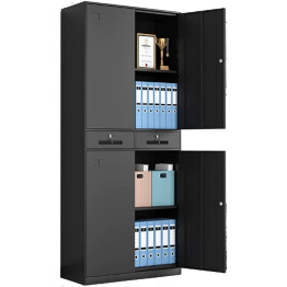 Commercial Steel Cabinet 2 Shelves 2 Drawers 4 Door 900x400x1850mm Black - CEMYSC09