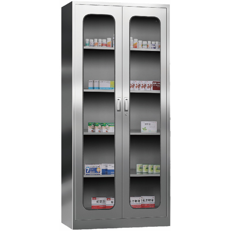 Commercial Stainless Steel Cabinet 4 Shelves 2 Glass Door 900x400x1800mm - CEMYSLC01