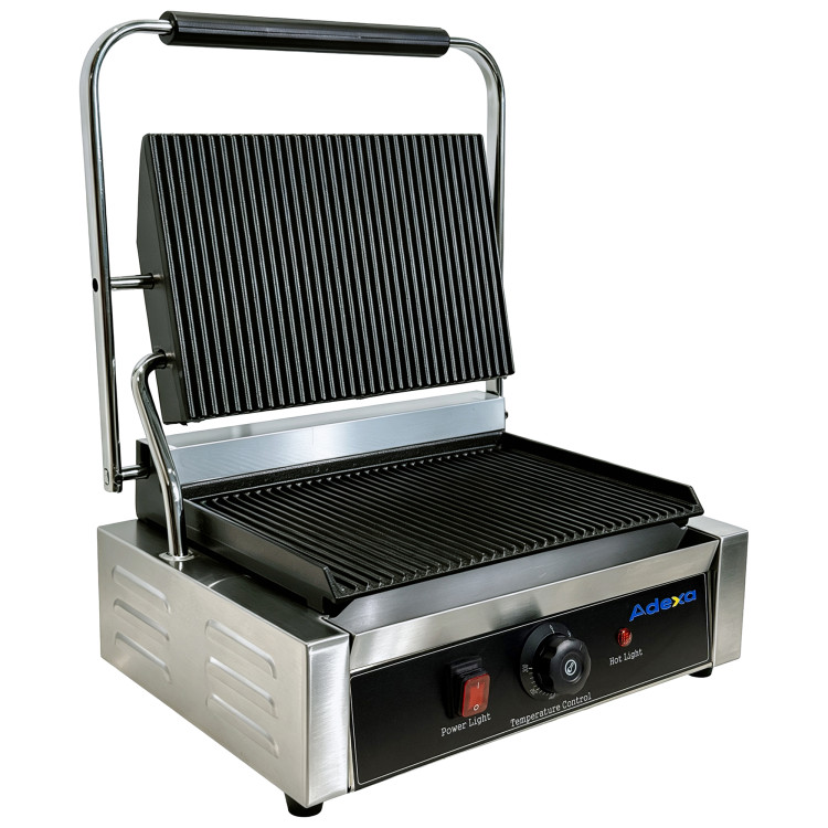 Commercial Electric Contact Grill / Panini Press Ribbed Plates 345x235mm 2.2kW | CaterEq CENEXORA106