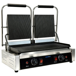 Commercial Double Contact Grill / Panini Press Ribbed Plates 480x230mm 3.6kW | CaterEq CENEXORA110