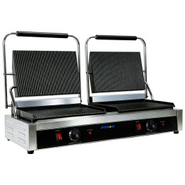 Commercial Double Contact Grill / Panini Press Ribbed Plates 2x 345x235mm 4.4kW | CaterEq CENEXORA112