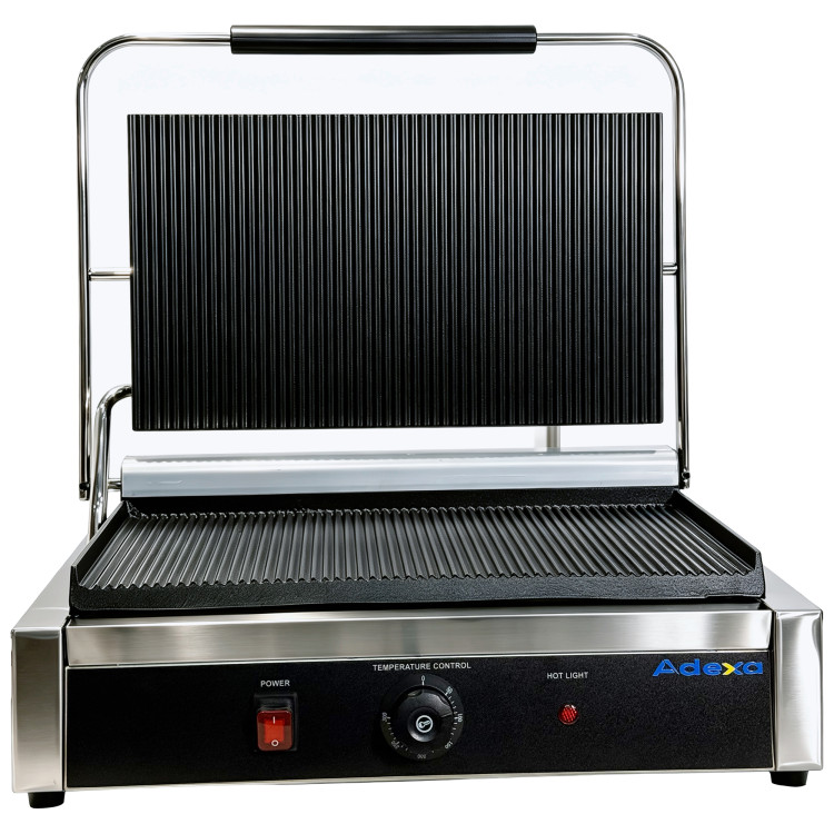 Commercial Electric Contact Grill / Panini Press Oversized Ribbed Plates 470x358mm 2.8kW | CaterEq CENEXORA116
