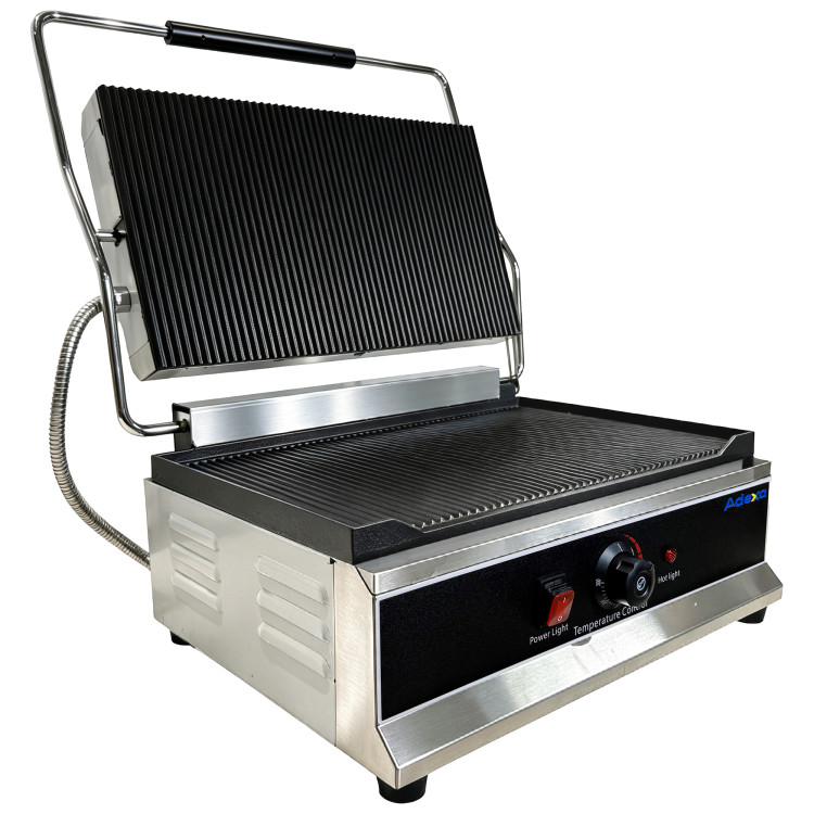 Commercial Electric Contact Grill / Panini Press Oversized Ribbed Plates 500x320mm 3kW | CaterEq CENEXORA120