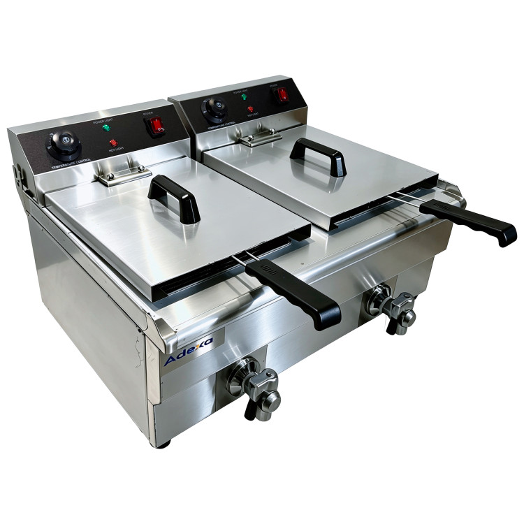 Commercial 2x 13L Electric Deep Fryer Double Tank with Drain Taps 6kW | CaterEq CENEXORA134