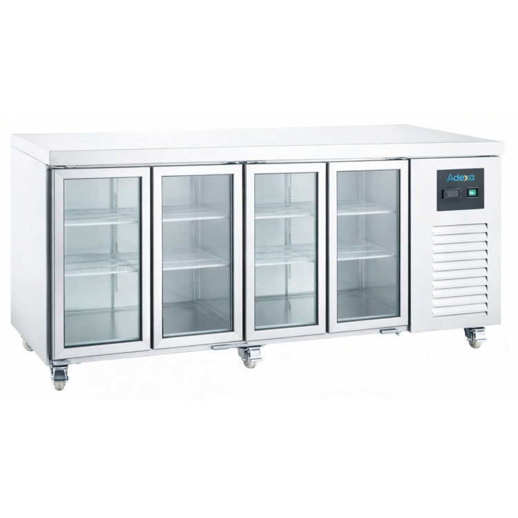 608 Ltr 4 Door Stainless Steel Refrigerated Prep Counter With Glass Doors & Flat Top | CaterEq CENORCOLD878 608 Ltr 4 Door Stainless Steel Refrigerated Prep Counter With Glass Doors & Flat Top | CaterEq CENORCOLD878