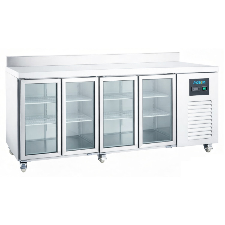 608 Ltr 4 Door Stainless Steel Refrigerated Prep Counter With Glass Doors & Flat Top | CaterEq CENORCOLD884 608 Ltr 4 Door Stainless Steel Refrigerated Prep Counter With Glass Doors & Flat Top | CaterEq CENORCOLD884
