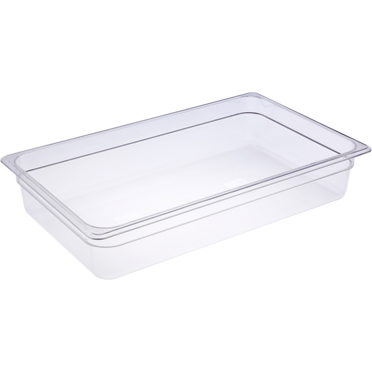 Heavy duty Polycarbonate Gastronorm Pan GN1/1 Depth 100mm Clear 12 litres - CEPCPAN11100
