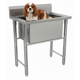 Commercial Stainless Steel Pet Grooming Bath Tub 800×600×1050(900+150)mm with Drainer Set | CaterEq CEPDBS60080