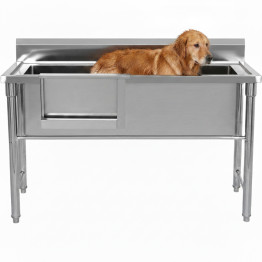 Commercial Stainless Steel Pet Grooming Bath Tub 1350×700×900mm with Sliding Door | CaterEq CEPDBSD70140