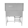 Stainless Steel Pet Grooming Bath Tub 966×622×1220mm with Sliding Door, Stair & 3‑Side Backsplash | CaterEq CEPDBSLD62096
