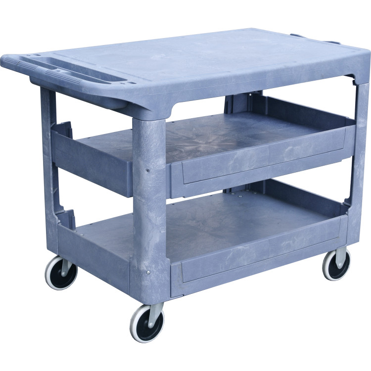 Professional Heavy Duty 3-Tier Plastic Utility Trolley with Flat Top & 227kg Capacity 920x640mm | CaterEq CEPFC92643A Professional Heavy Duty 3-Tier Plastic Utility Trolley with Flat Top & 227kg Capacity 920x640mm | CaterEq CEPFC92643A