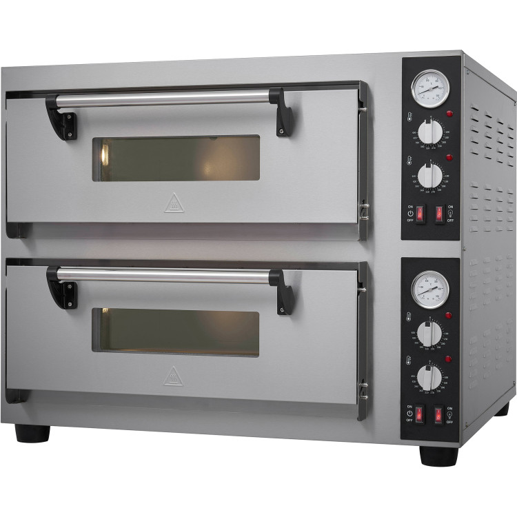 Commercial Pizza Oven Electric 2 Chambers 500×500mm 4+4 250mm diameter pizza 500°C Mechanical Controls 8.4kW 400V | CaterEq CEPS552 Commercial Pizza Oven Electric 2 Chambers 500×500mm 4+4 250mm diameter pizza 500°C Mechanical Controls 8.4kW 400V | CaterEq CEPS552