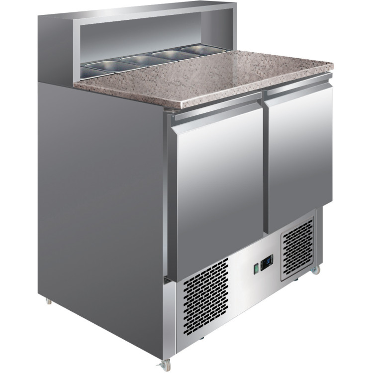 Pizza Prep Table 2 doors Stainless steel Pizza top 5xGN1/6 Depth 700mm - CETHPS900