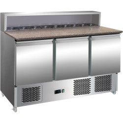 Pizza Prep Table 3 doors Stainless steel Pizza top 8xGN1/6 Depth 700mm - CEPZ33