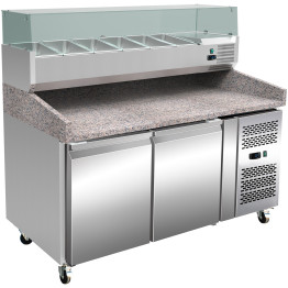Pizza Prep Counter 2 doors Granite top Refrigerated Counter top display 6xGN1/3 Depth 800mm - PZ26+PT26
