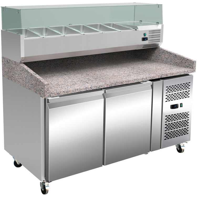 Pizza Prep Counter 2 doors Granite top Refrigerated Counter top display 6xGN1/3 Depth 800mm - PZ26+PT26