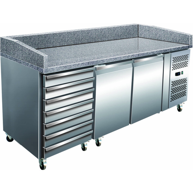 Refrigerated Pizza Prep / Bakery  Counter 2 doors 7 drawers Granite top Depth 800mm - CEPZ46