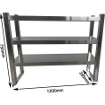 Triple Tier Overshelf with Square Tubing Stainless Steel 1200x280x750mm | CaterEq CEQNH204 Triple Tier Overshelf with Square Tubing Stainless Steel 1200x280x750mm | CaterEq CEQNH204