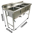 Commercial Stainless Steel Triple Sink with Splashback and Stand 1500x600x850mm | CaterEq CEQNH702 Commercial Stainless Steel Triple Sink with Splashback and Stand 1500x600x850mm | CaterEq CEQNH702