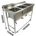 Commercial Stainless Steel Triple Sink with Splashback and Stand 1800x700x850mm | CaterEq CEQNH708