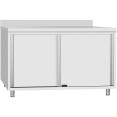 Commercial Stainless Steel Sliding Door Work Table Cabinet with Shelf and Backsplash 1000x500x950mm | CaterEq CEQNH836 Commercial Stainless Steel Sliding Door Work Table Cabinet with Shelf and Backsplash 1000x500x950mm | CaterEq CEQNH836