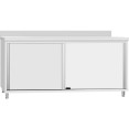 Commercial Stainless Steel Sliding Door Work Table Cabinet with Shelf and Backsplash 1600x500x950mm | CaterEq CEQNH842