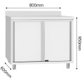 Commercial Stainless Steel Sliding Door Work Table Cabinet with Shelf and Backsplash 800x600x950mm | CaterEq CEQNH810