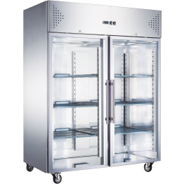 1200lt Commercial Freezer Stainless steel Upright cabinet Twin glass doors Ventilated cooling - CEF1200VGLASS