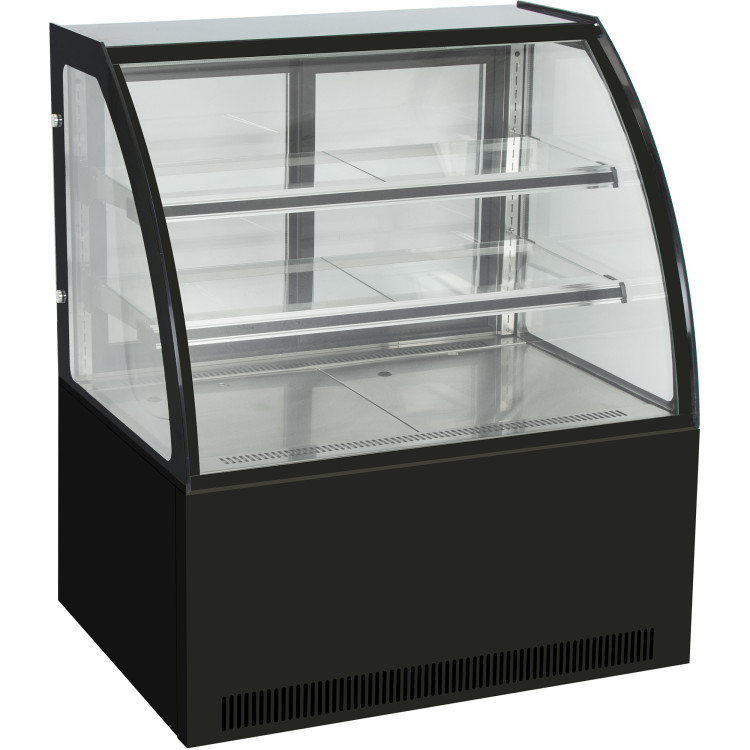Cake counter Curved front 1500x730x1200mm 2 shelves Black base LED - CEGN1500C2BLACK