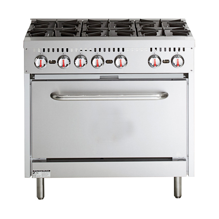 Professional Stainless Steel Gas Range Oven (8kW/hr) with 6 Burners (36kW/hr) and Removable Overshelf - CERGR36X