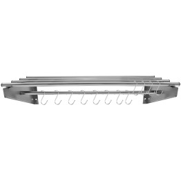 Commercial Stainless Steel Wall Mounted Rack 1400×300×230mm 4+1 Tube with 12 S Hooks | CaterEq CERTW230140