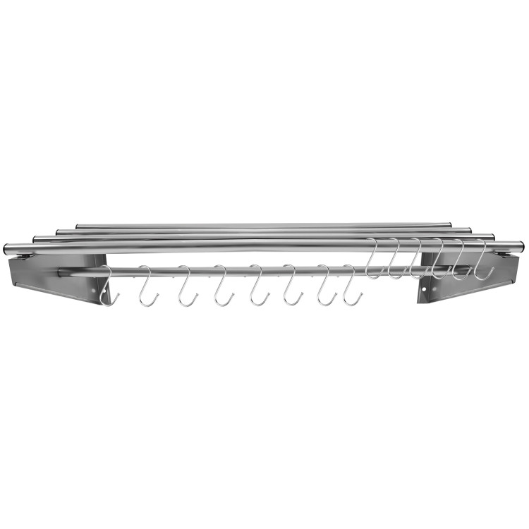 Commercial Stainless Steel Wall Mounted Rack 1600×300×230mm 4+1 Tube with 14 S Hooks | CaterEq CERTW230160
