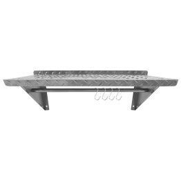 Commercial Stainless Steel Wall Mounted Non-Slip Shelf with Rail & 4 Hooks 600 x 300 x 230mm | CaterEq CERTW3B0630