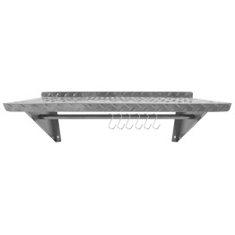 Commercial Stainless Steel Wall Mounted Non-Slip Shelf with Rail & 6 Hooks 800 x 300 x 230mm | CaterEq CERTW3B0830