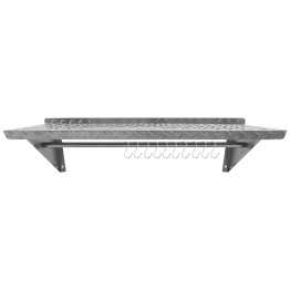 Commercial Stainless Steel Wall Mounted Non-Slip Shelf with Rail & 10 Hooks 1200 x 300 x 230mm | CaterEq CERTW3B1230