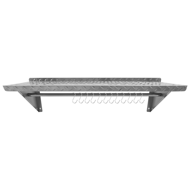 Commercial Stainless Steel Wall Mounted Non-Slip Shelf with Rail & 12 Hooks 1400 x 300 x 230mm | CaterEq CERTW3B1430