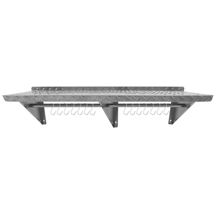 Commercial Stainless Steel Wall Mounted Non-Slip Shelf with Rail & 14 Hooks 1600 x 300 x 230mm | CaterEq CERTW3B1630 Commercial Stainless Steel Wall Mounted Non-Slip Shelf with Rail & 14 Hooks 1600 x 300 x 230mm | CaterEq CERTW3B1630