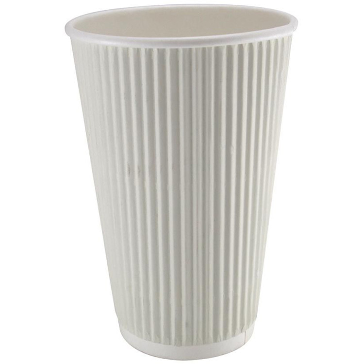 500pcs Compostable Coffee Cups Ripple wall 16oz/473ml White - CERW16W