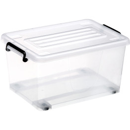 Pack of 12 Plastic Storage Box with Wheels & Lid & Clips 15 litre 400x295x208mm Polypropylene - CES1015