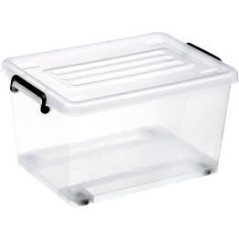 Pack of 12 Plastic Storage Box with Wheels & Lid & Clips 27 litre 465x337x258mm Polypropylene - CES1027