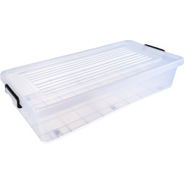 Pack of 4 Underbed Plastic Storage Box with Lid & Clips 34 litre 790x390x157mm Polypropylene - CES1034SETOF4
