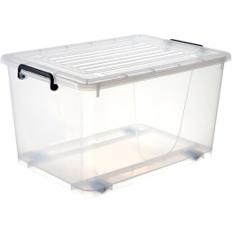 Pack of 4 Plastic Storage Box with Wheels & Lid & Clips 50 litre 560x390x310mm Polypropylene - CES1050SETOF4