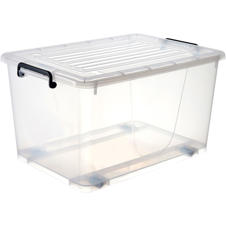 Pack of 8 Plastic Storage Box with Wheels & Lid & Clips 50 litre 560x390x310mm Polypropylene - CES1050