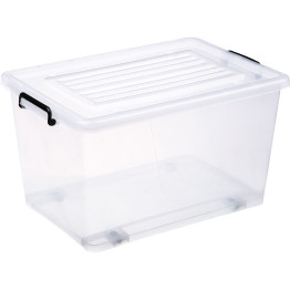 Pack of 4 Plastic Storage Box with Wheels & Lid & Clips 70 litre 630x433x355mm Polypropylene - CES1070SETOF4