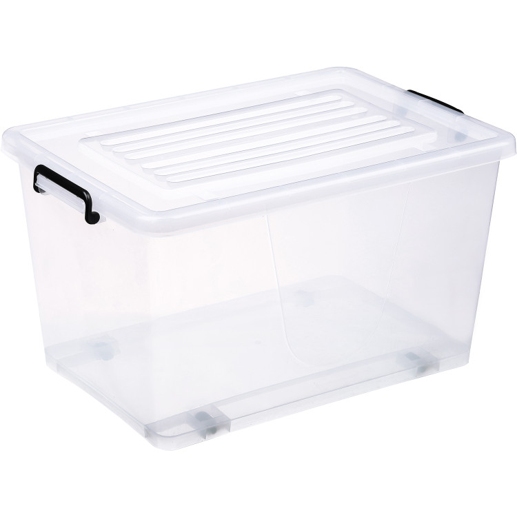 Pack of 8 Plastic Storage Box with Wheels & Lid & Clips 70 litre 630x433x355mm Polypropylene - CES1070
